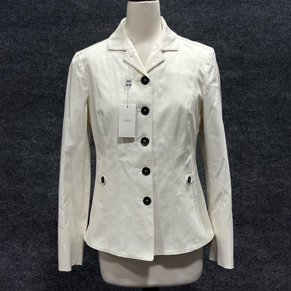 Armani Collezioni Blazer Womens 8 44 White Off White Stretch Jacket Career